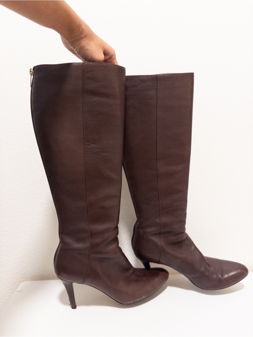 Jimmy Choo Dark Brown Leather Knee-High Heeled Boots